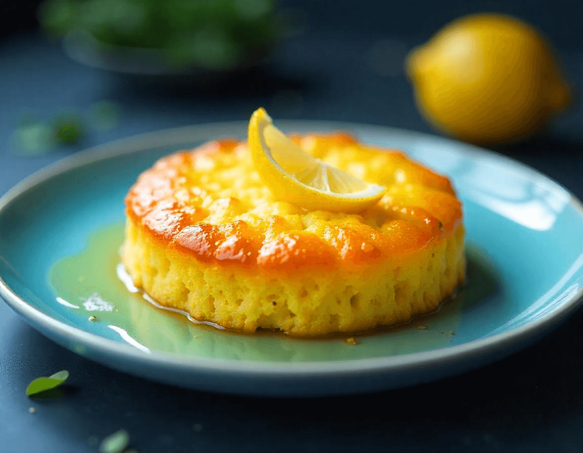 Saftig citronkaka i airfryer med gyllenbrun yta.